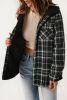 Black Snap Button Sherpa Lined Hooded Flannel Jacket