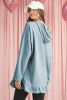Iceland Blue Solid Ruffled Hem Loose Fit Tunic Hoodie