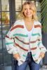 Beige Stripe Pocket Drop Shoulder Cable Knit Cardigan