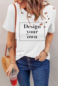 Blank T Shirt - White Distressed Short Sleeve Summer Plain T-Shirt Customized (size: (US 18-20)2XL)