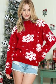 Red Christmas Snowflake Mock Neck Sweater (size: (US 8-10)M)