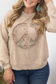 Pale Khaki Floral Peace Graphic Washed Plus Size Sweatshirt (size: (US 22W-24W)3X)