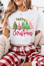 White Merry Christmas Graphic T Shirt (size: (US 12-14)L)