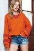 Carrot Splicing Lantern Sleeve Side Slits Sweatshirt