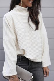 White Plain Mock Neck Drop Shoulder Ribbed Top (size: (US 4-6)S)