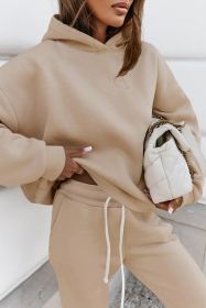 Khaki Solid Color Hoodie and Drawstring Joggers Set (size: (US 4-6)S)