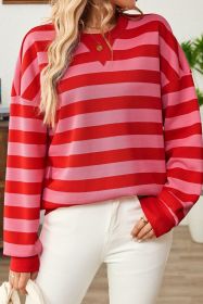 Red Stripe Round Neck Drop Shoulder Sweatshirt (size: (US 4-6)S)