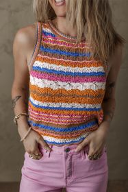 Dark Blue Striped Textured Knit Crew Neck Sweater Vest (size: (US 4-6)S)