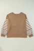 Khaki Striped Checkered Patchwork Ribbed Plus Size Top
