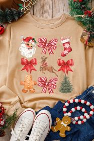 Khaki Christmas Pattern Graphic Crewneck Sweatshirt (size: (US 12-14)L)