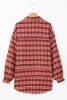 Red Plaid Long Sleeve Distressed Hem Shirt