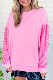 Pink Sequin Patchwork Long Sleeve Pullover Top (size: (US 4-6)S)