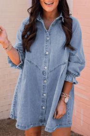 Light Blue Casual Buttoned Ruffle Denim Short Dress (size: (US 4-6)S)