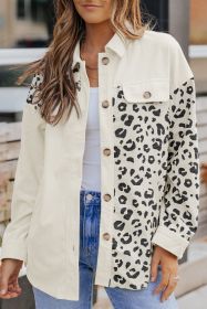 Apricot Corduroy Leopard Print Pocketed Shacket (size: (US 4-6)S)