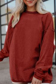 Red Contrast Trim Crinkle Rib Oversized Sweatshirt (size: (US 12-14)L)
