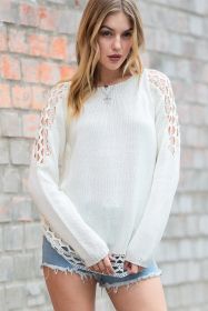 White Cutout Sleeve Solid Color Knit Sweater (size: (US 4-6)S)
