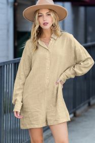 Beige Solid Color Half Buttoned Shirt Romper (size: (US 4-6)S)