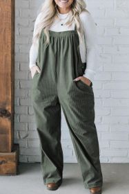 Jungle Green Plus Size Side Pockets Corduroy Overall (size: (US 22W-24W)3X)