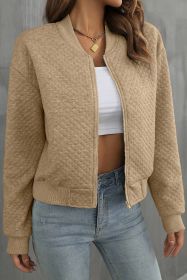 Pale Khaki Solid Baseball Collar Jacket (size: (US 4-6)S)