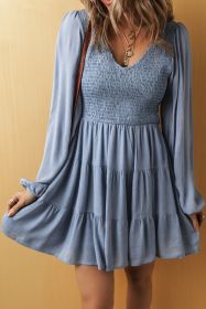 Ashleigh Blue Long Sleeve V Neck Smocked Tiered Mini Dress (size: (US 4-6)S)