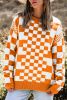Carrot Checkered Drop Shoulder Round Neck Sweater