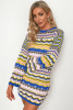 Blue Stripe Long Sleeve Colorblock Midi Sweater Dress