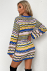 Blue Stripe Long Sleeve Colorblock Midi Sweater Dress