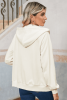 Apricot Colorblock Striped Patchwork Side Pockets Zipper Hoodie