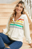 Apricot Colorblock Striped Patchwork Side Pockets Zipper Hoodie