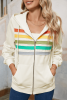 Apricot Colorblock Striped Patchwork Side Pockets Zipper Hoodie