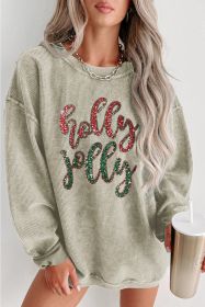 Green Crinkle Rib Christmas Tree Sequin Graphic Sweatshirt (size: (US 12-14)L)