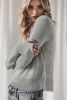 Gray Solid Thumbhole Sleeve Ribbed Edge Sweater