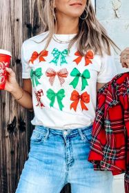 White Christmas Bowknot Graphic T Shirt (size: (US 12-14)L)