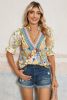 Multicolour V Neck Half Sleeve Boho Floral Blouse