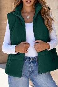 Jungle Green Solid Color Corduroy Puffer Vest Coat (size: (US 12-14)L)