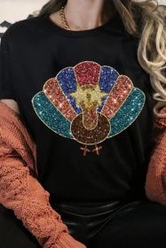 Black Turkey Heat Transfer Printing Graphic Thanksgiving T Shirt (size: (US 12-14)L)