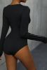 Black Lace Trim V Neck Long Sleeve Bodysuit