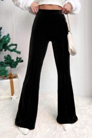 Black Solid Color High Waist Corduroy Flare Pants (size: (US 4-6)S)