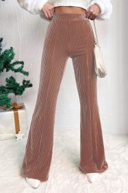 Dusty Pink Solid Color High Waist Corduroy Flare Pants (size: (US 4-6)S)