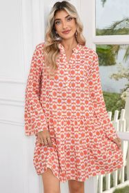 Orange Floral Button V Neck Bell Sleeve Mini Dress (size: (US 4-6)S)