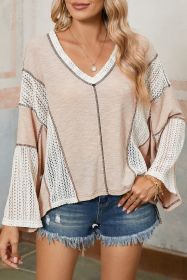 Parchment Crochet Patchwork Exposed Seam Loose Top (size: (US 4-6)S)