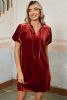 Cinnamon Velvet Smocked Neckline Puff Sleeve Shift Mini Dress