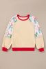 Beige Bowknot Print Patchwork Raglan Sleeve Top