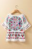 White Boho Floral Bell Sleeve Peplum Blouse