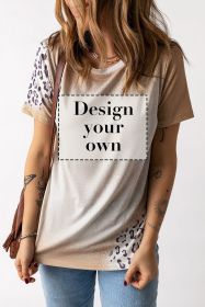 Blank T Shirt - Khaki Bleached Leopard Print Casual Crew Neck T Shirt Customized (size: (US 18-20)2XL)