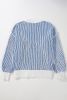 Dark Blue Striped Contrast Trim Loose Sweater