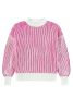 Bright Pink Striped Contrast Trim Loose Sweater