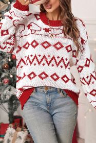Racing Red Christmas Long Sleeve Pullover Crew Neck Sweater (size: (US 4-6)S)