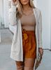 Beige Thermal Knit Pocketed Plus Size Cardigan