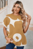 Camel Flower Print Mock Neck Knit Top
